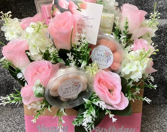 wax melts and pink silk roses, home fragrance gift, would also make a lovely gift for a birthday or special occasion