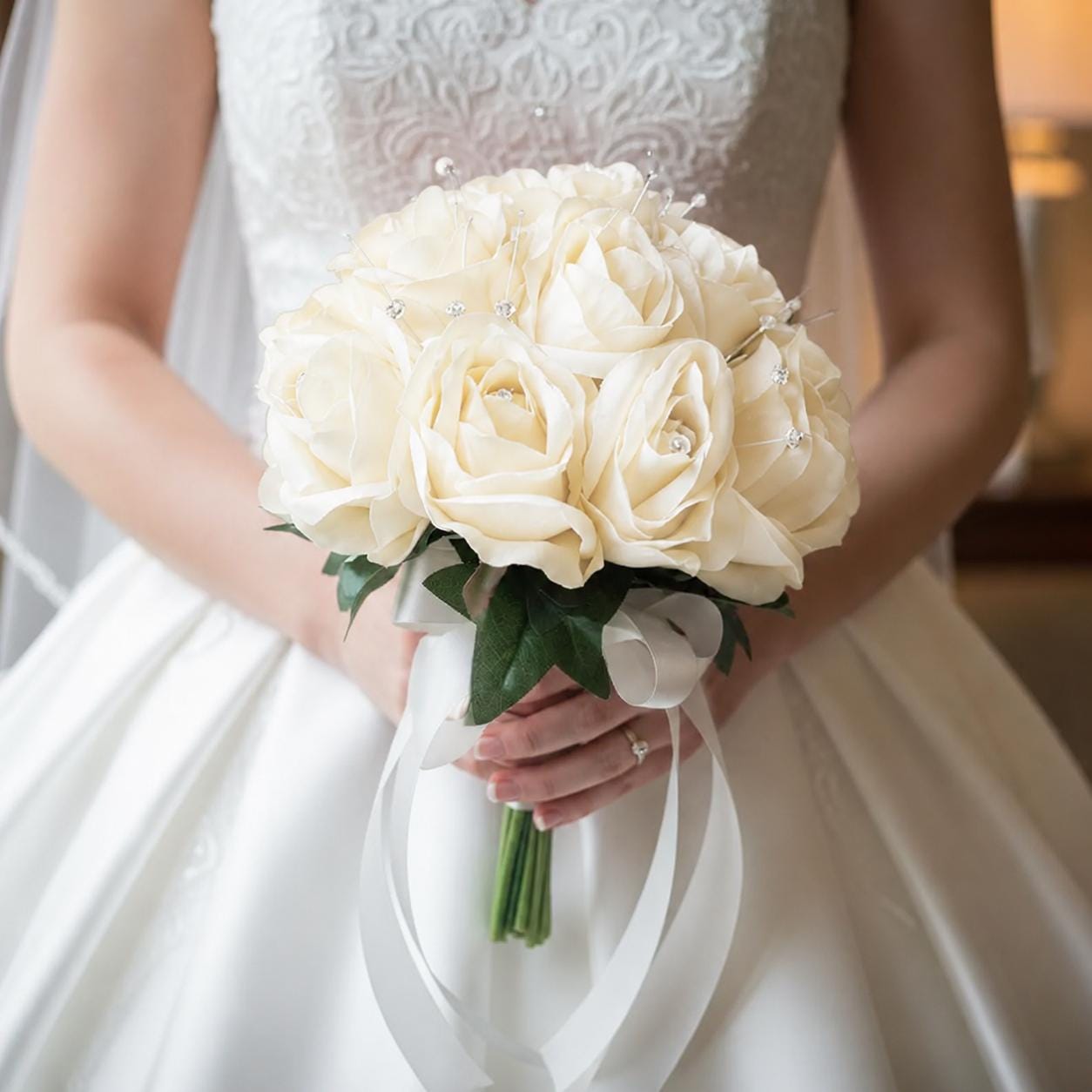 A Wedding Bouquet Collection of Ivory Artificial Fuax Silk Roses