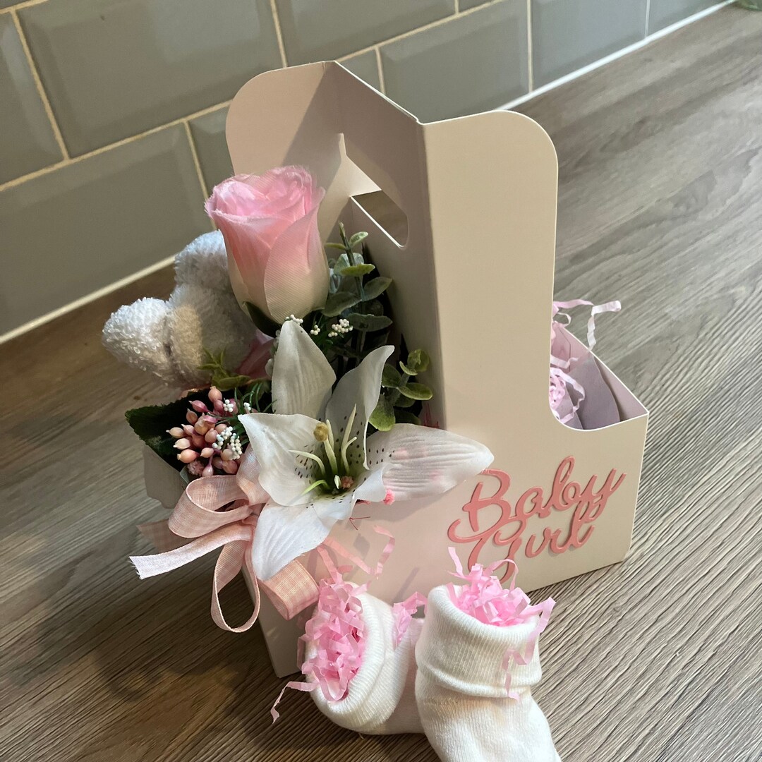 New Baby Girl Flower Arrangement Plus Booties & Teddy - Etsy