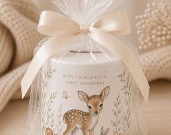 Hucha personalizada para bebé, hucha con forma de animal del bosque, recuerdo con el nombre del bebé, decoración neutra para la habitación del bebé, regalo para recién nacido, regalo de bautizo