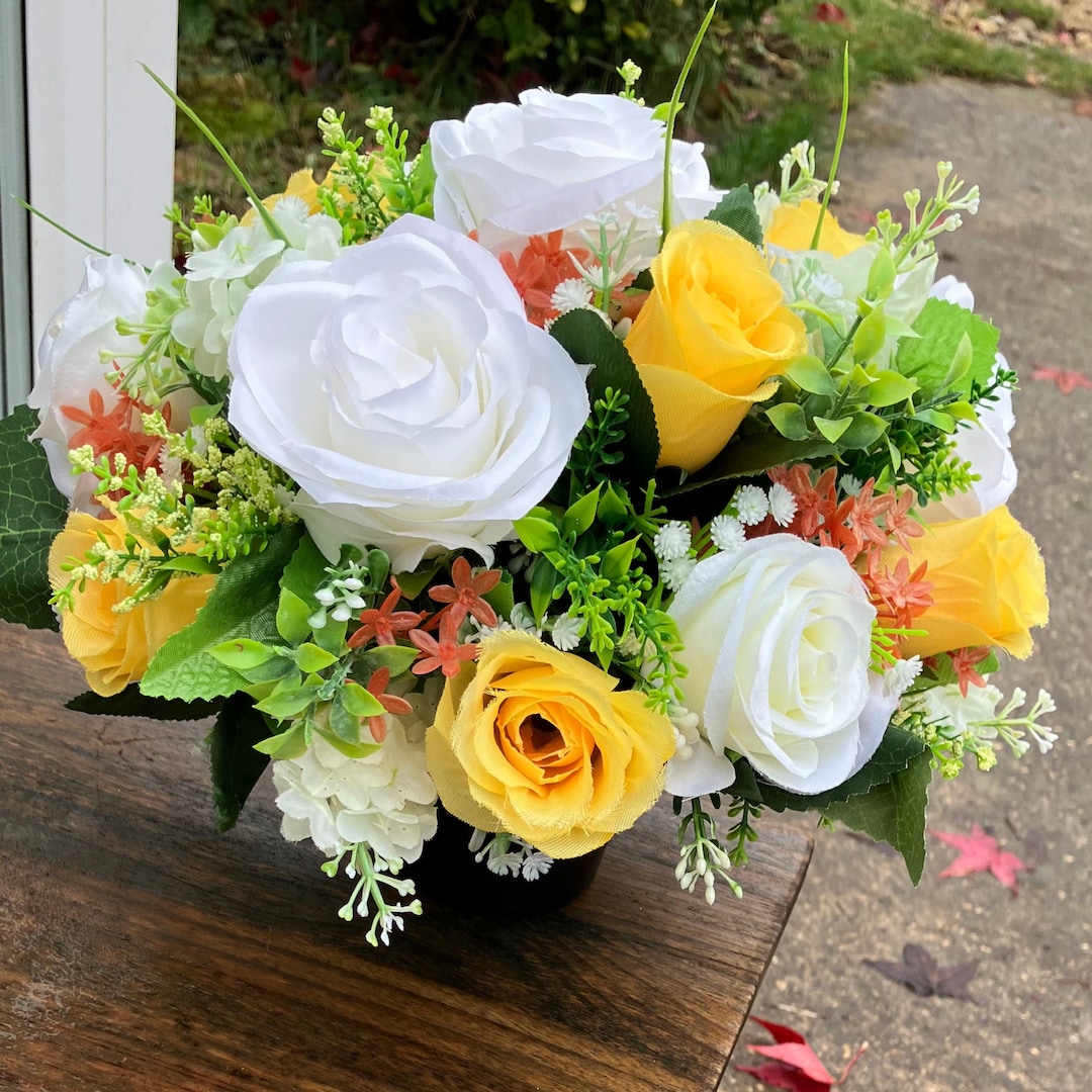 Silk Graveside Flowers Arrangement in Black Pot Etsy UK