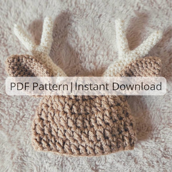 Crochet Baby Buck Antler Hat| Deer Hat Pattern| Digital PDF Pattern| Easy Crochet Buck Hat Pattern