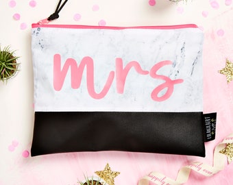 Marble and Neon Pink Personalised 'Bridal' - Zipper Pouch