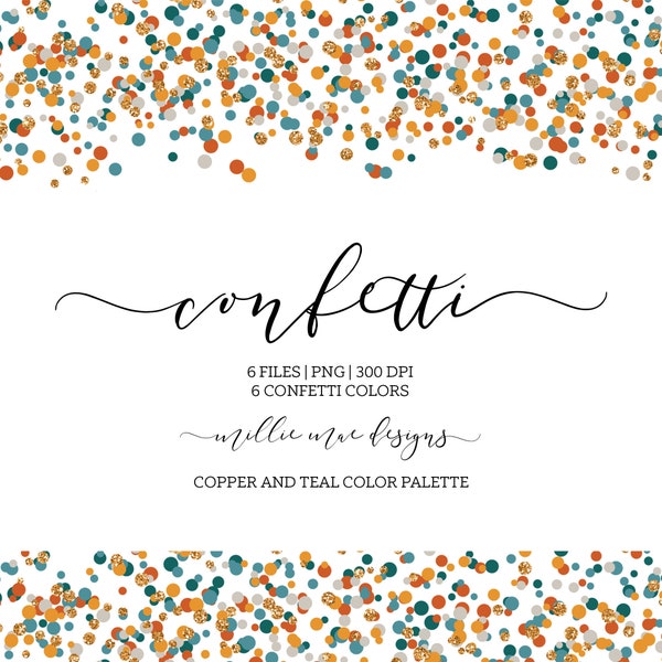 INSTANT DOWNLOAD - Copper and Teal Confetti Border -  Copper - Teal - Orange - Gray - Gold - Fall Clipart