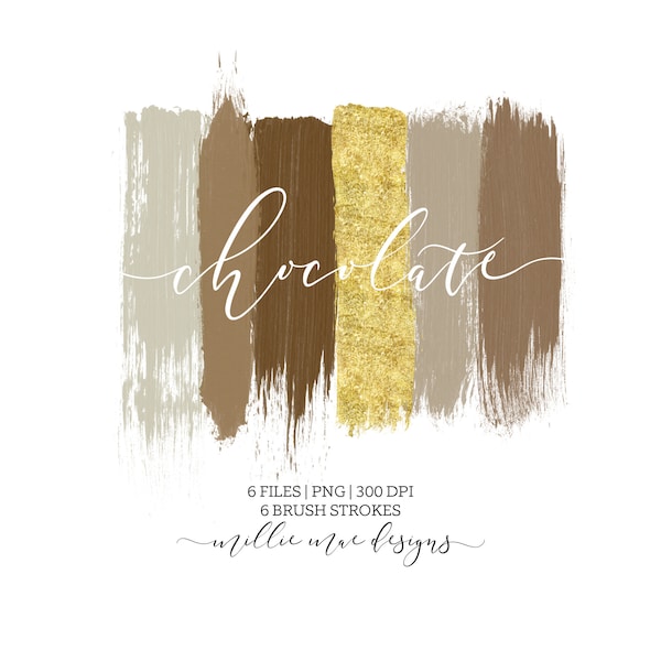 INSTANT DOWNLOAD - Chocolate Brush Stroke Clipart Pack - Brown - Gold