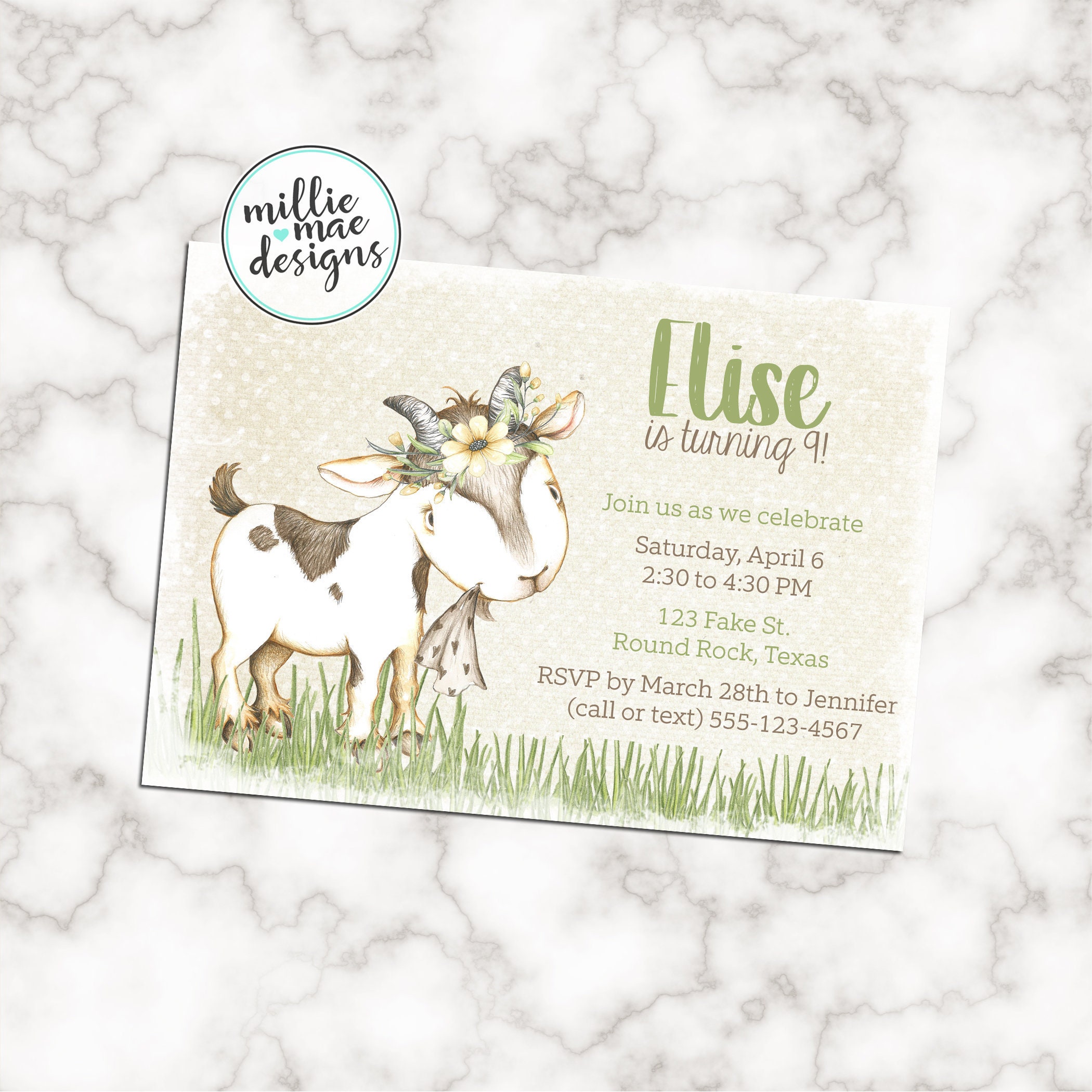 Watercolor Goat Party Invitation | Etsy