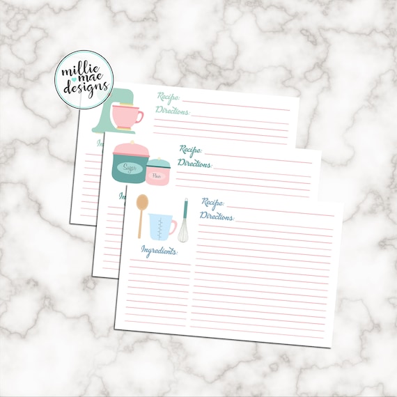 Recipe Cards 3x5 Retro Design Printable Instant Download Paper Party 
