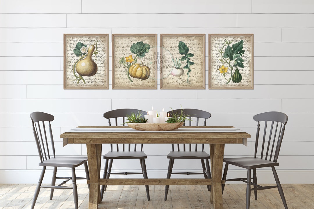 rustic vegetable kitchen prints | 3-piece wall art |... INSTANT DOWNLOAD Rustic Farmhouse Botanical Fall Harvest Vegetable ...
