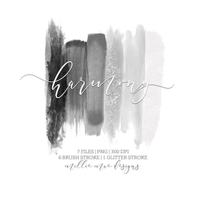 INSTANT DOWNLOAD - Harmony Brush Stroke Clipart Pack - Black - Gray - White