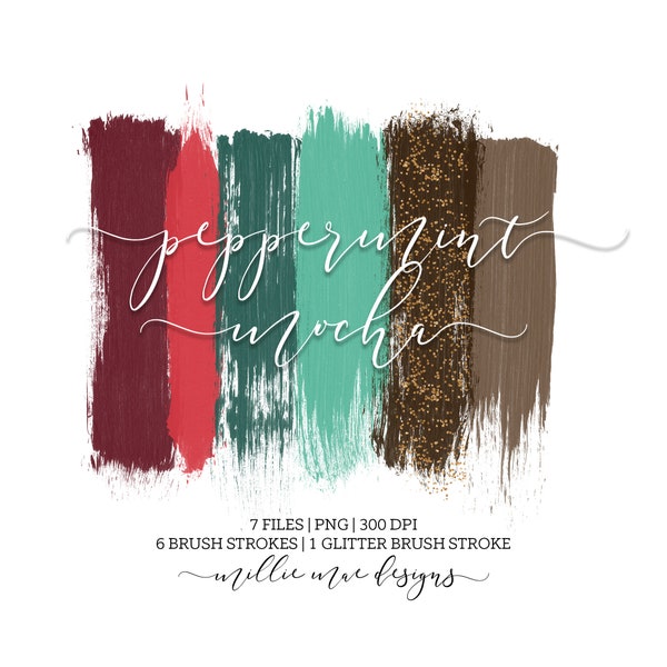 INSTANT DOWNLOAD - Peppermint Mocha Brush Stroke - Red - Mint - Brown - Gold Glitter