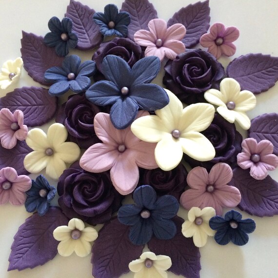 LOVE PURPLE Edible Sugar Paste Flowers Cupcake Cake Etsy