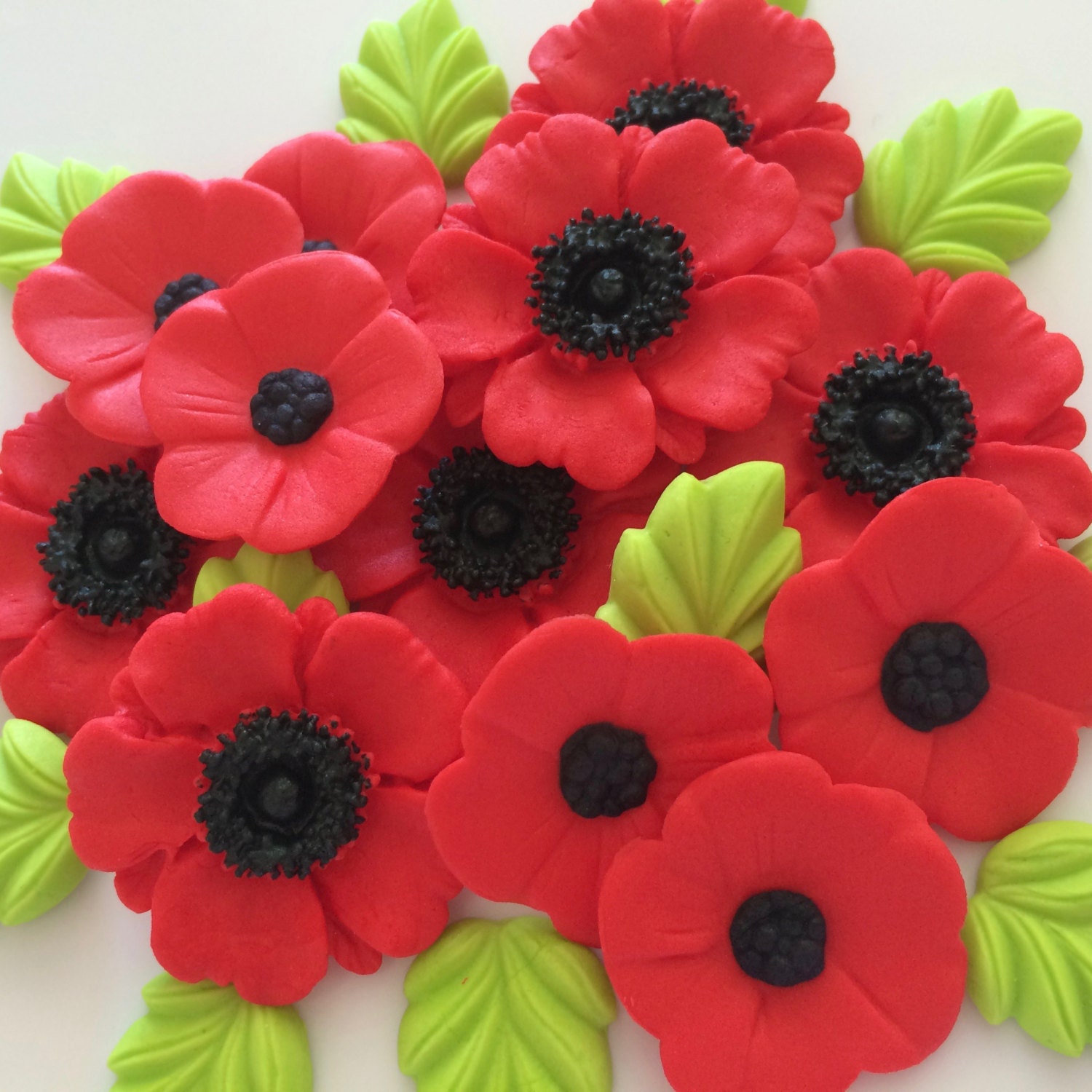 RED POPPY BOUQUET edible sugar paste flowers cake