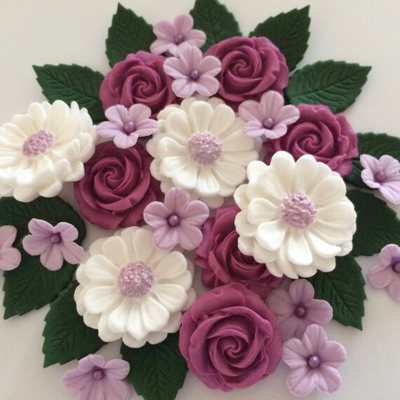Magenta Rose Bouquet Edible Sugar Flowers Cake Decorations Etsy