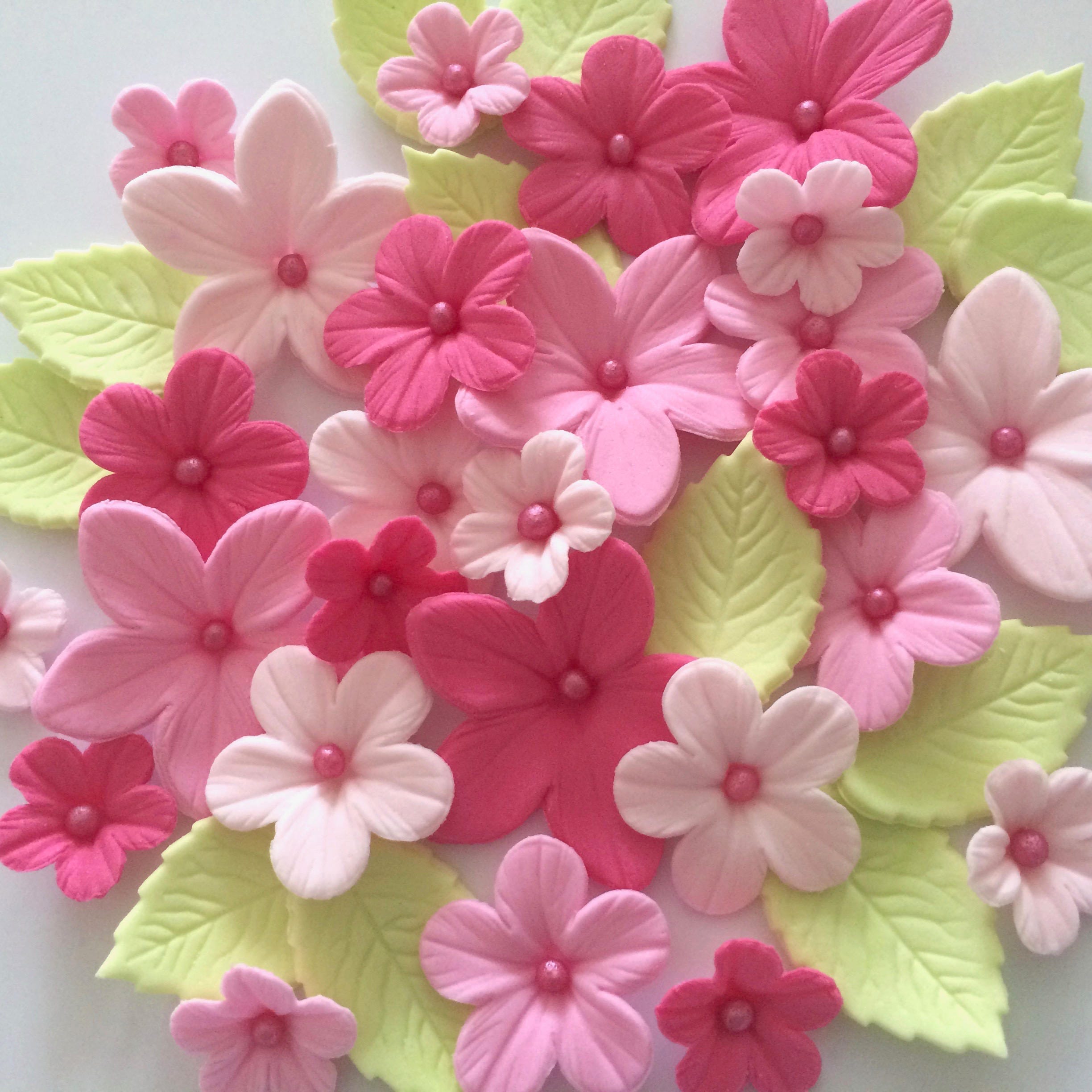 PINK SUGAR FLOWERS edible cake decorations cupcake toppers Etsy