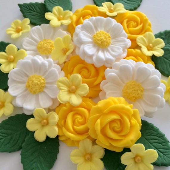 Yellow Rose Bouquet Sugar Flowers Edible Cake Decorations - Etsy ...
