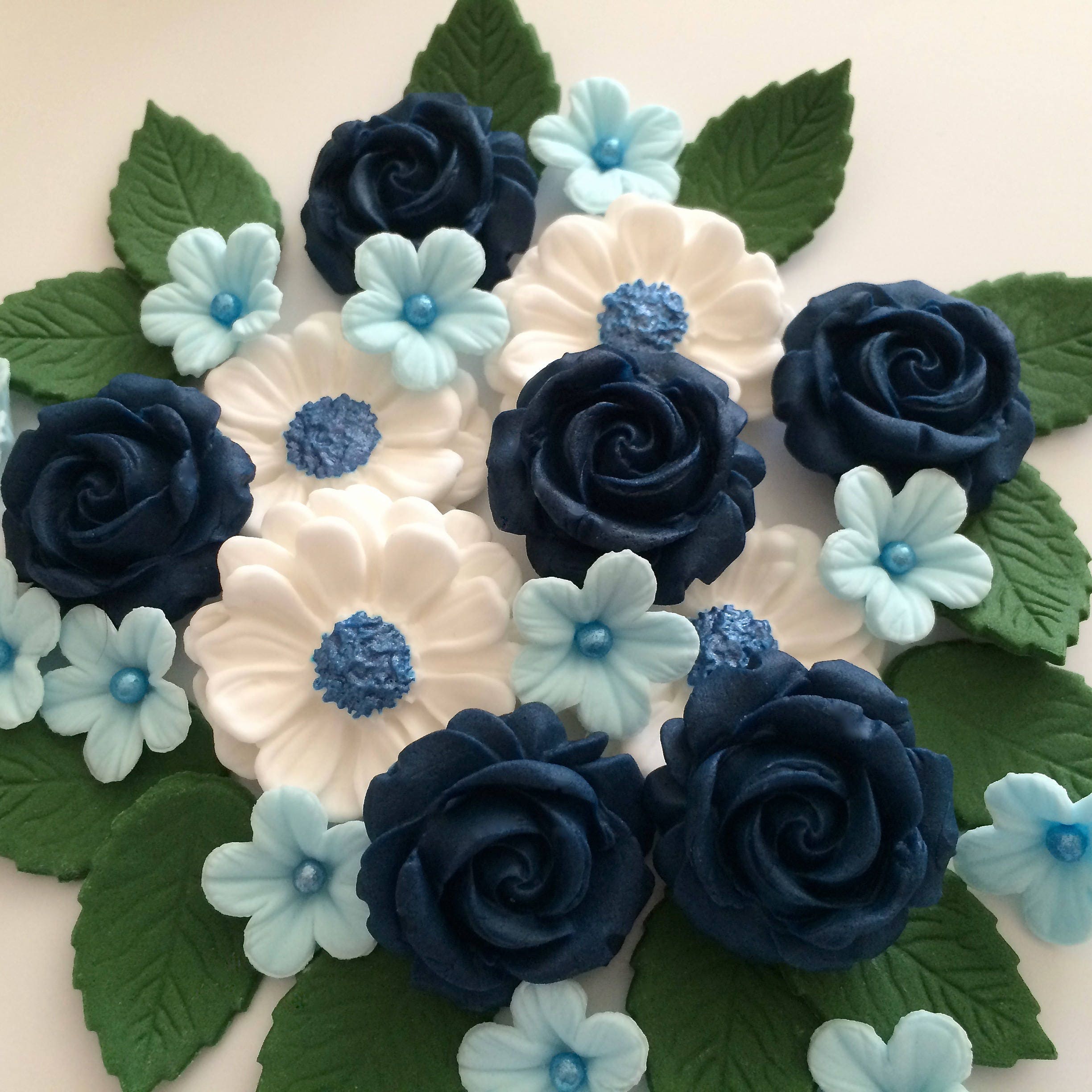 NAVY BLUE ROSE Bouquet edible sugar flowers cake decorations Etsy