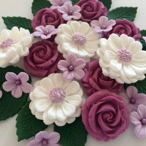 BLACK BOUQUET Edible Sugar Paste Flowers Cup Cake Decorations Toppers 23