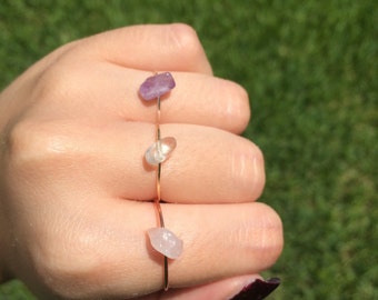 moonstone ring, rose quartz ring amethyst ring rose gold amethyst, wire wrapped rings, stacking rings, big little sorority, boho rings
