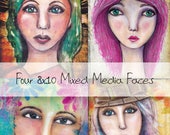 Mixed Media Faces for art journals black and white line drawings templates to create your own mixed media girl for journaling printables