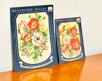 Décalcomanies Meyercord originales vintage des années 50, fleurs, transferts d'images florales pour murs, accessoires de maison et meubles neufs anciens stocks 939-A