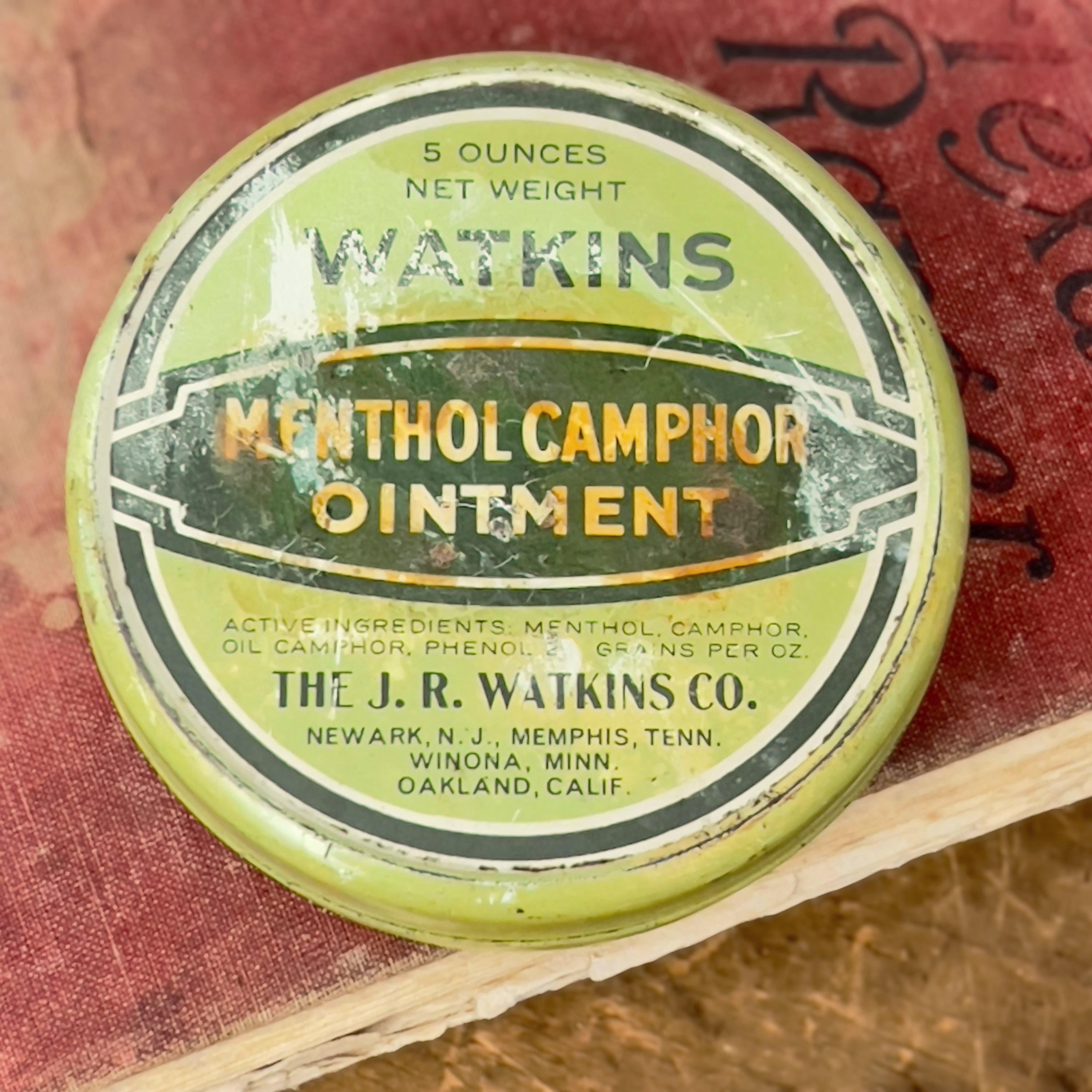 Vintage Watkins Ointment Tin: Green Advertising Container, Rustic