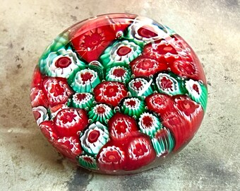 Boule de verre ronde vintage Millefiori presse-papiers rouge, blanc, vert