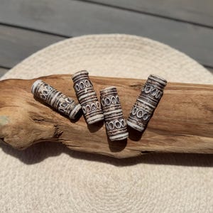Vintage '70's Pottery Clay Beads, 4 Handmade Vintage Macrame Pottery Beads. Macrame, Pottery