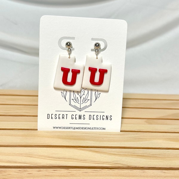 Utah Earrings, Utah Utes Gift, Red and White Earrings, Gift For Girlfriend, Utah Jewelry, Earrings with Silver, Graduation Gift for Graduate