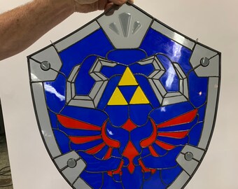 hylian shield inspired stained glass panel