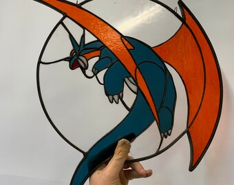 salamence inspired stained glass panel
