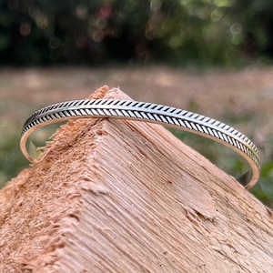Sterling Silver Herringbone Cuff, Minimalist Geometric Adjustable Women's Bracelet, Gift for Her