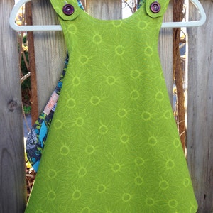 Reversible Smock Dress - Green Daisy Blue Bird (4T)