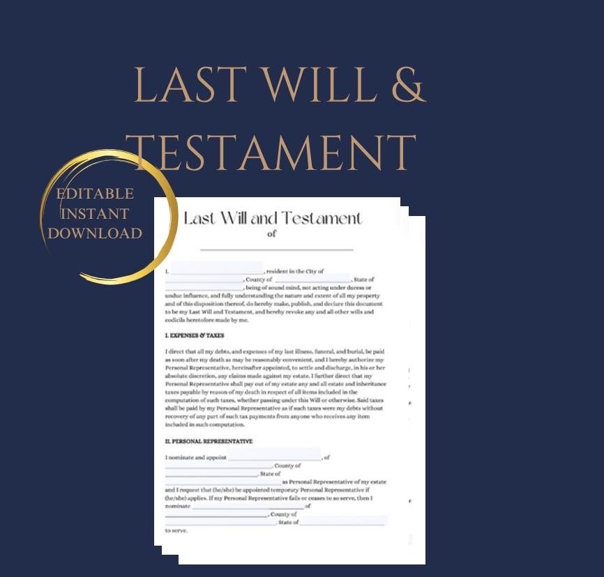 Last Will and Testament Template - Etsy