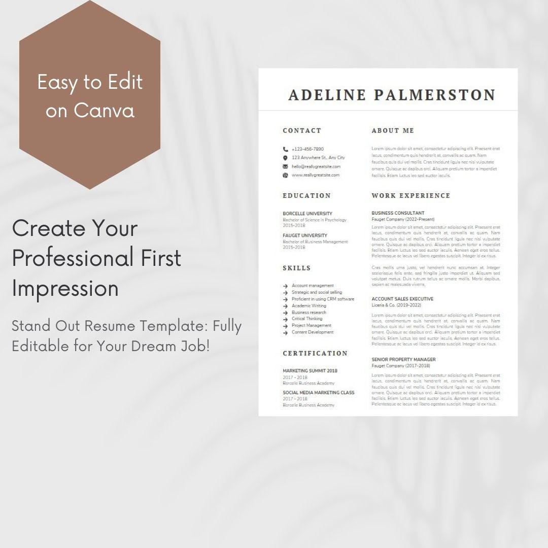 Editable Resume Template - Etsy