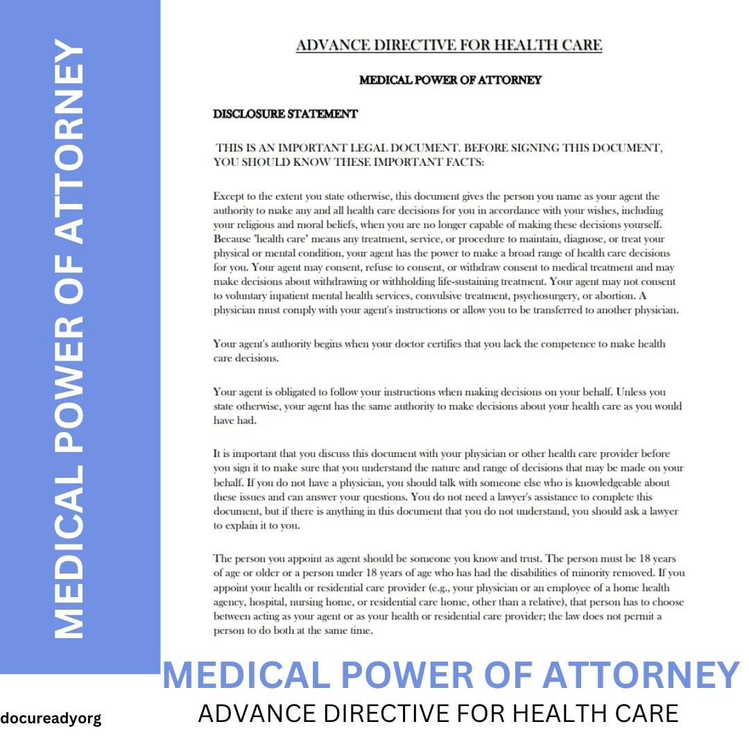 Medical Power of Attorney Advance Directive for Health Care - Etsy