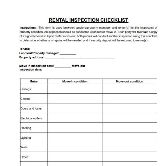 Move-In/Move-Out Rental Inspection Checklist