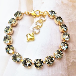 Black Diamond,  Crystal Bracelet, 8mm, Bridal, Sparkle, Adjustable, DKSJewelrydesigns