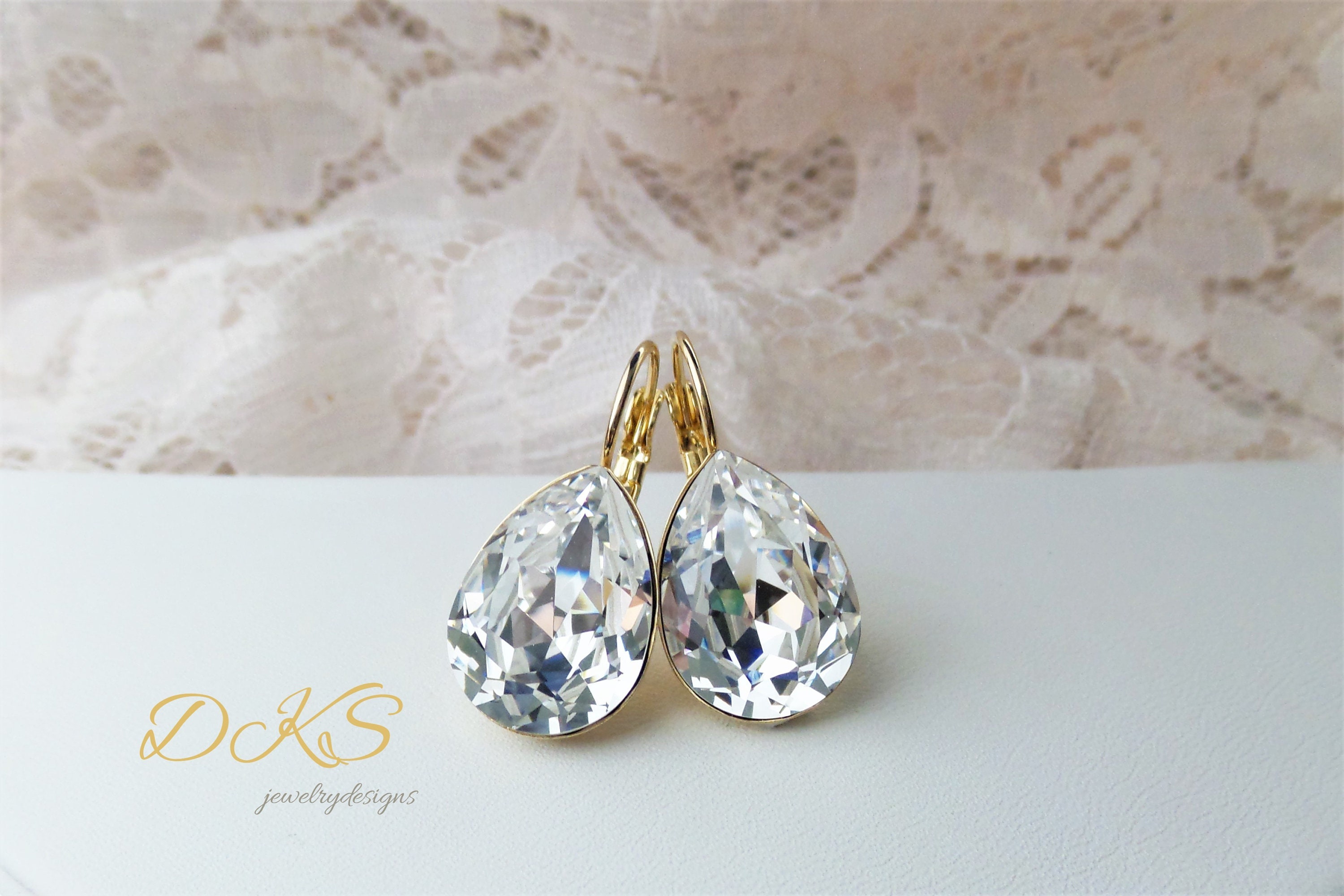 Swarovski Bridal Pear Earrings Drops Dangles teardrop | Etsy