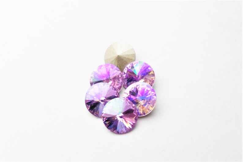 Foiled Swarovski Pointed Back Rivoli DKSJewelrydesigns Six Violet Glacier Blue 1122 8mm