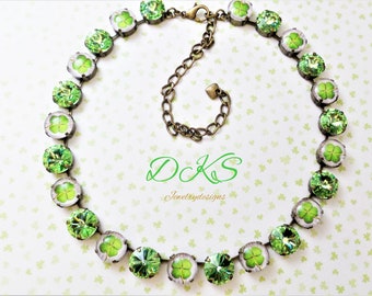 Today, Irish, 12mm Crystal Necklace, Green, Shamrocks, Adjustable, St. Patricks Day, Jewelry, DKSJewelrydesigns, FREE SHIPPING