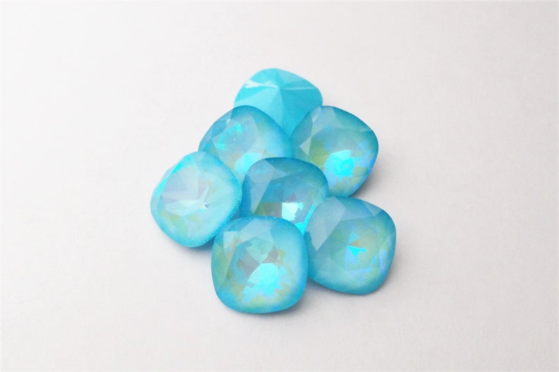 Two Ultra Turquoise 4470 12mm Cushion Cut Unfoiled Square Stone DKSJewelrydesigns