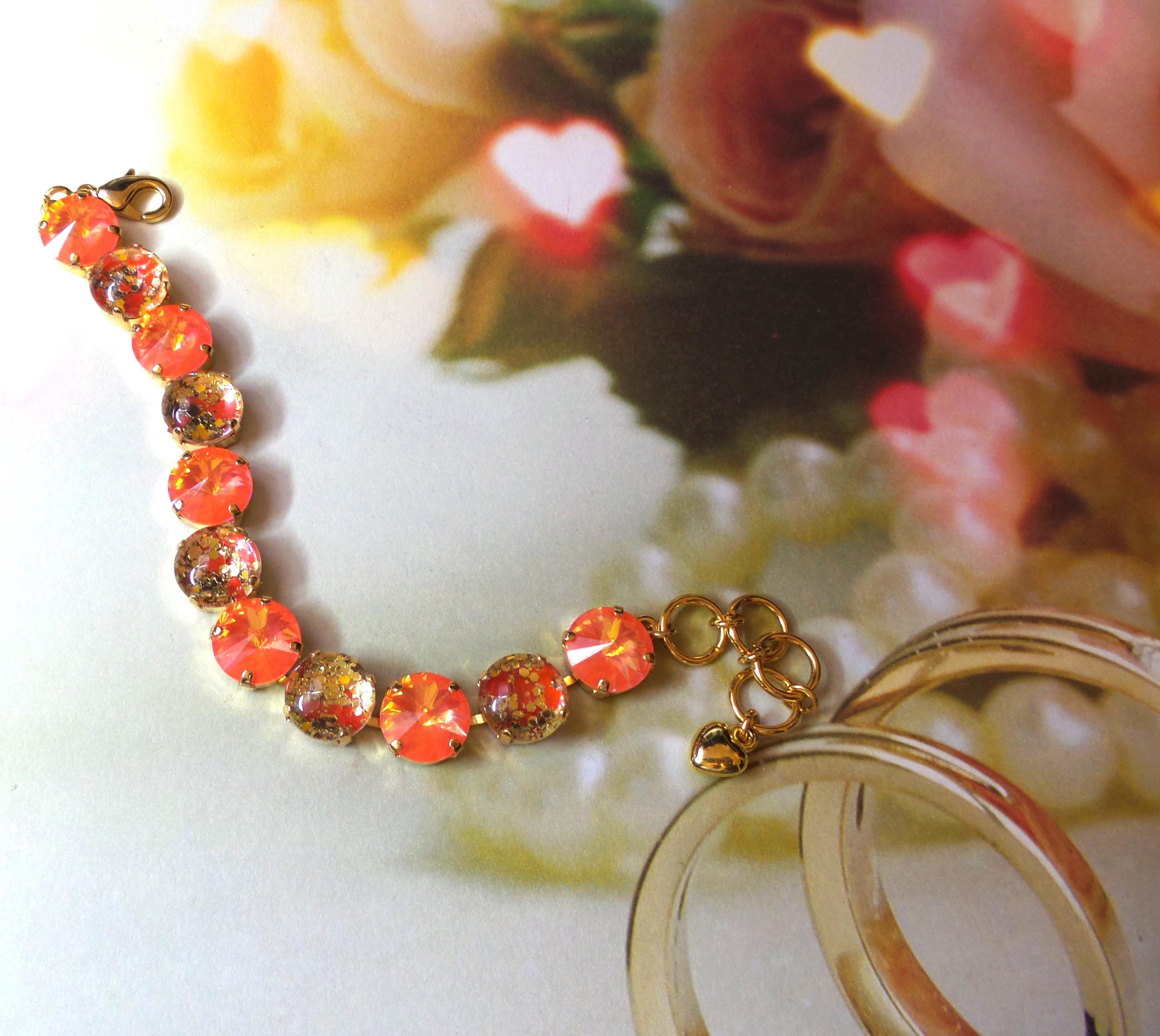 Ab Gold Ultra Orange Sparkle, 12mm, Austrian Crystal Bracelet, Bridal, Jewelry ...