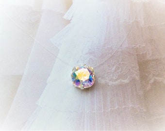 Austrian, Crystal, A.B. Illusion Necklace, Bridal, Invisible, Floating, Pendant, 10mm, Square,  DKSJewelrydesigns