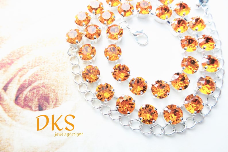 Tangerine Fine Crystal Necklace 8mm Bridal Orange Etsy