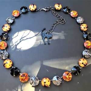 Limited, Halloween Black Cat, 12mm, Crystal Necklace, Fall, Holiday, Adjustable, Jewelry, DKSJewelrydesigns