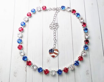 Amo a América, 8 mm, Collar de cristal, Nupcial, Militar, 4 de julio, Día de los Caídos, DKSJewelrydesigns