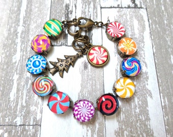 Hard Candy Christmas, 12mm, Bracelet, Hard tac, Glass, Cabochons, Round, Adjustable, Custom, DKSJewelrydesigns