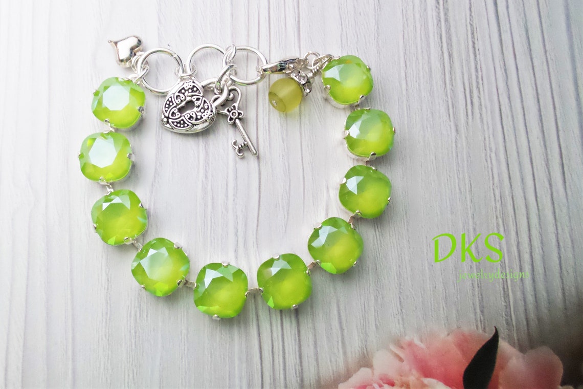 Key Lime Crush Crystal Bracelet Lime Green 12mm Cushion Etsy