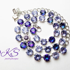 Ultraviolett, Kristall, 8 mm Halsband, Lila, Brudhalsband, Silver, Justerbar, Kristallblomma, DKSJewelrydesigns,