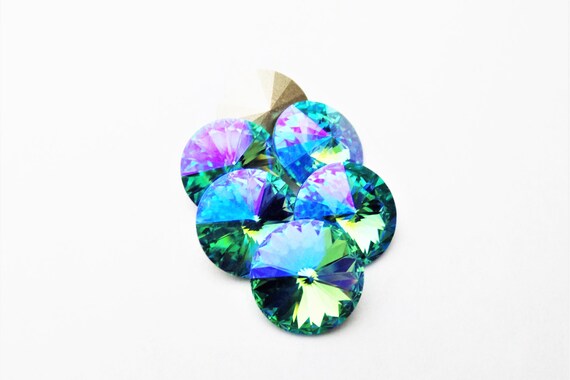 Foiled Swarovski Pointed Back Rivoli DKSJewelrydesigns Six Violet Glacier Blue 1122 8mm